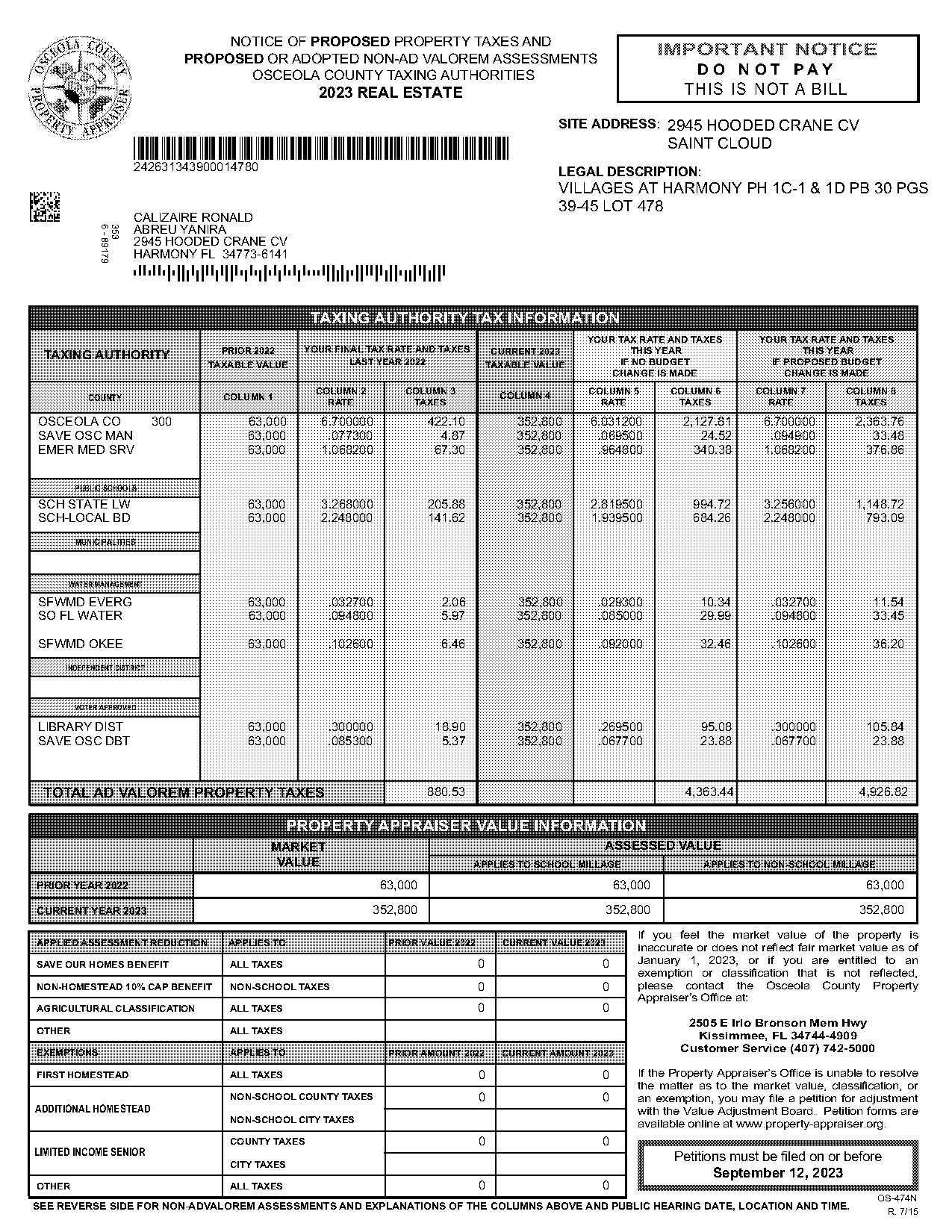 harmony fl property taxes